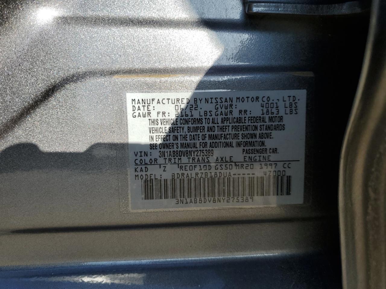 2022 Nissan Sentra Sr VIN: 3N1AB8DV8NY275389 Lot: 53298425