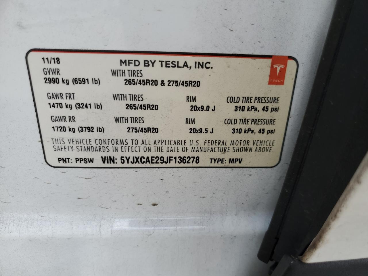 2018 Tesla Model X VIN: 5YJXCAE29JF136278 Lot: 53055205