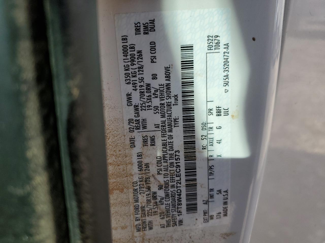 2020 Ford F450 Super Duty VIN: 1FT8W4DT2LEC91573 Lot: 53193475