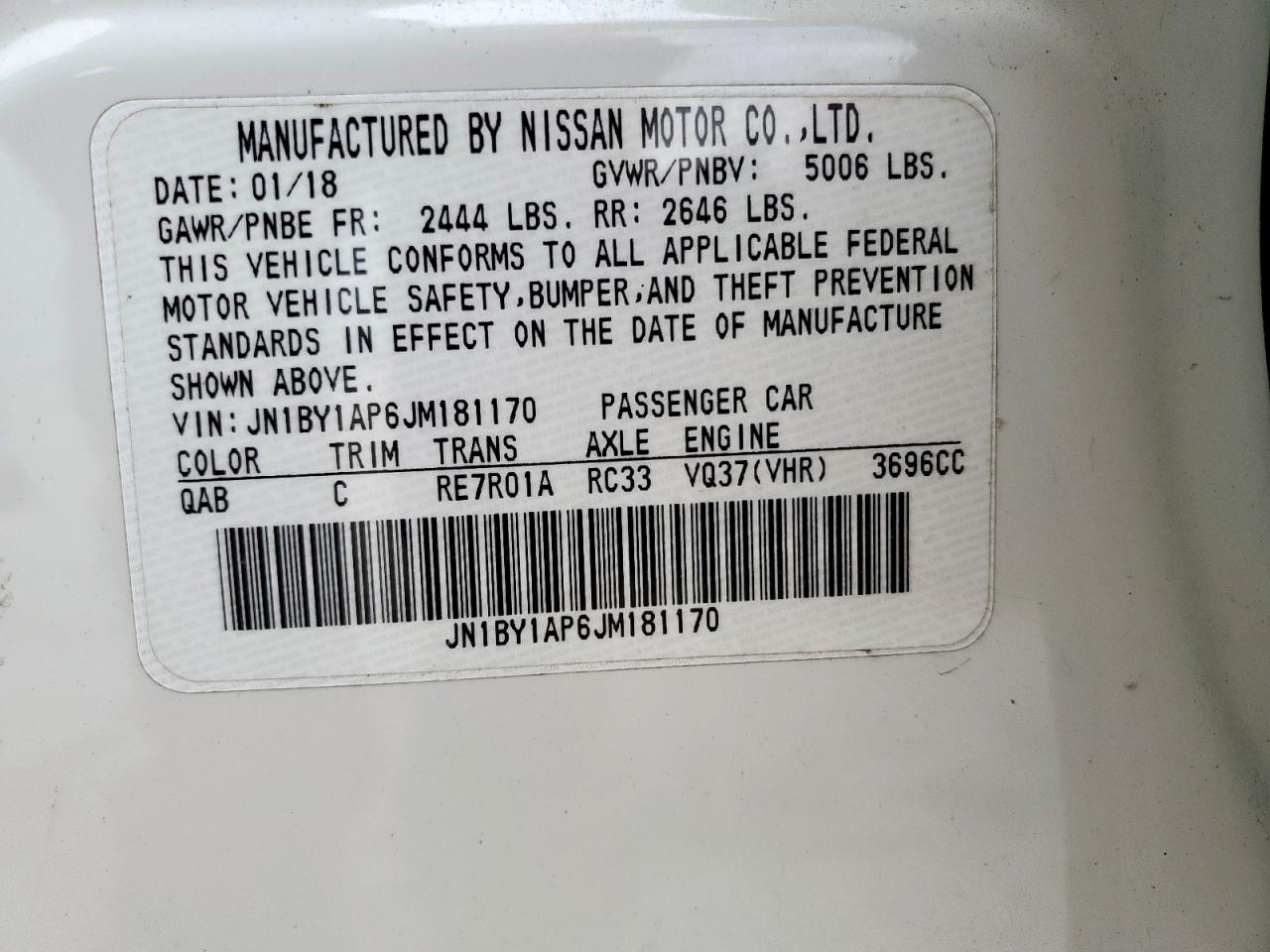 2018 Infiniti Q70 3.7 Luxe VIN: JN1BY1AP6JM181170 Lot: 55149625