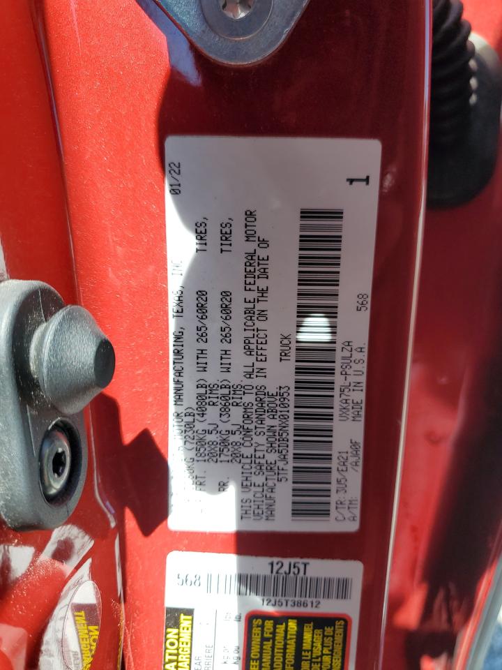 2022 Toyota Tundra Crewmax Limited VIN: 5TFJA5DB5NX010953 Lot: 53304485