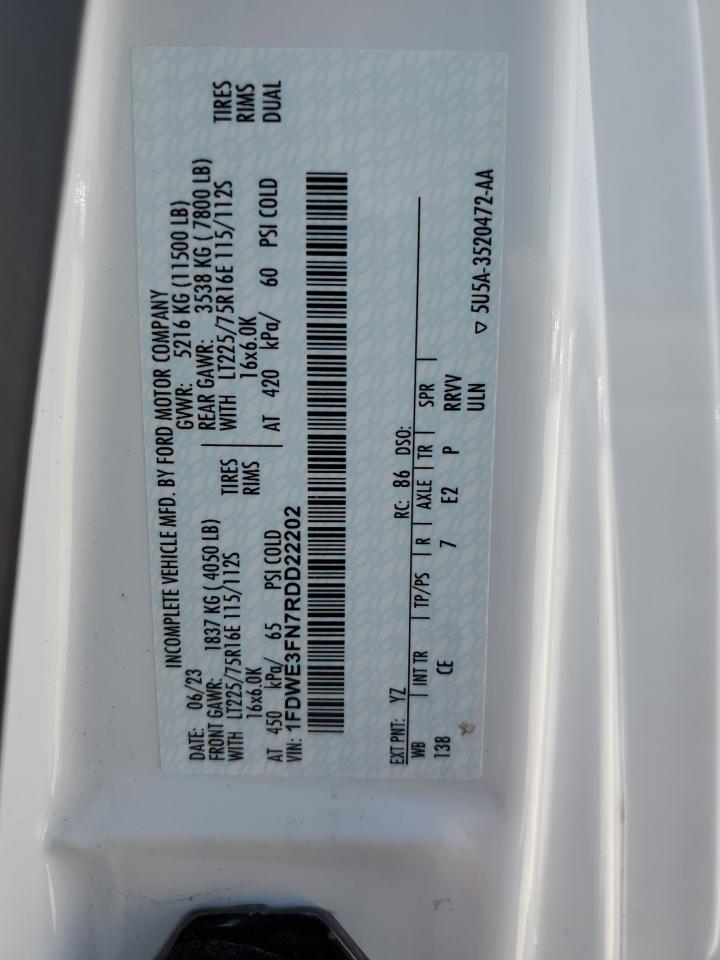 2024 Ford Econoline E350 Super Duty Cutaway Van VIN: 1FDWE3FN7RDD22202 Lot: 52412555
