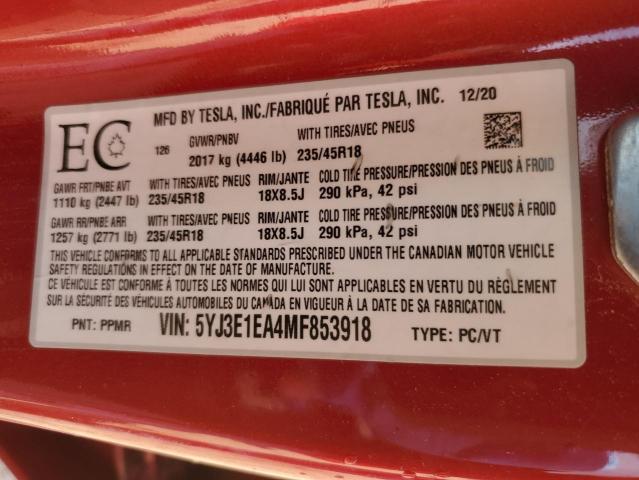 2021 TESLA MODEL 3 