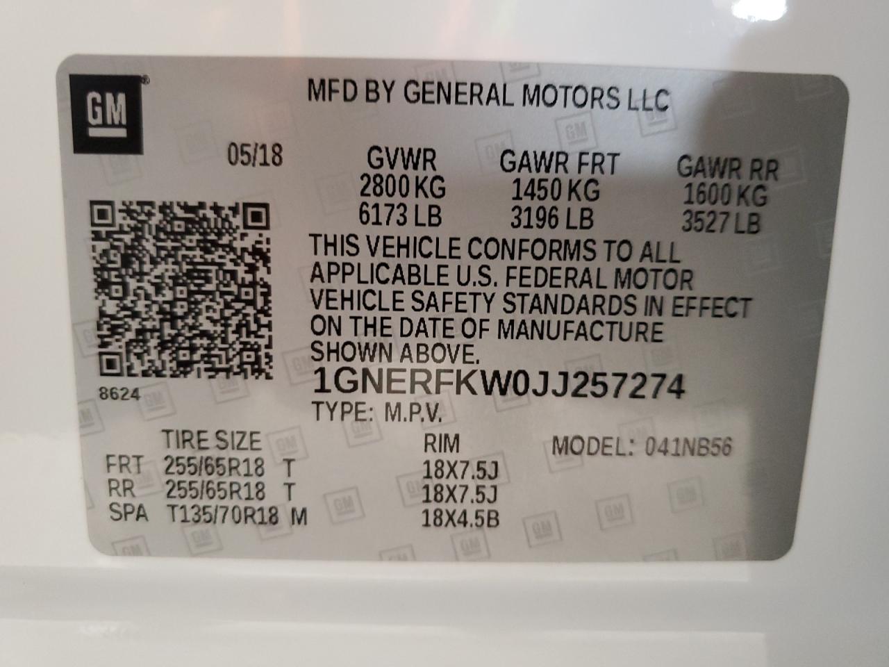 1GNERFKW0JJ257274 2018 Chevrolet Traverse Ls