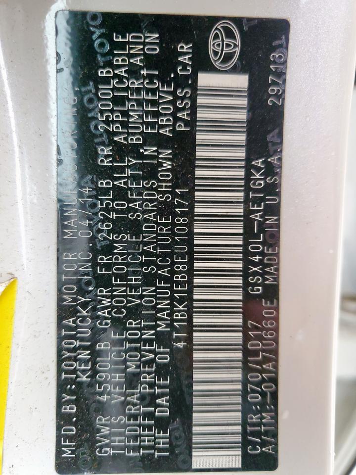 2014 Toyota Avalon Base VIN: 4T1BK1EB8EU108171 Lot: 55046875