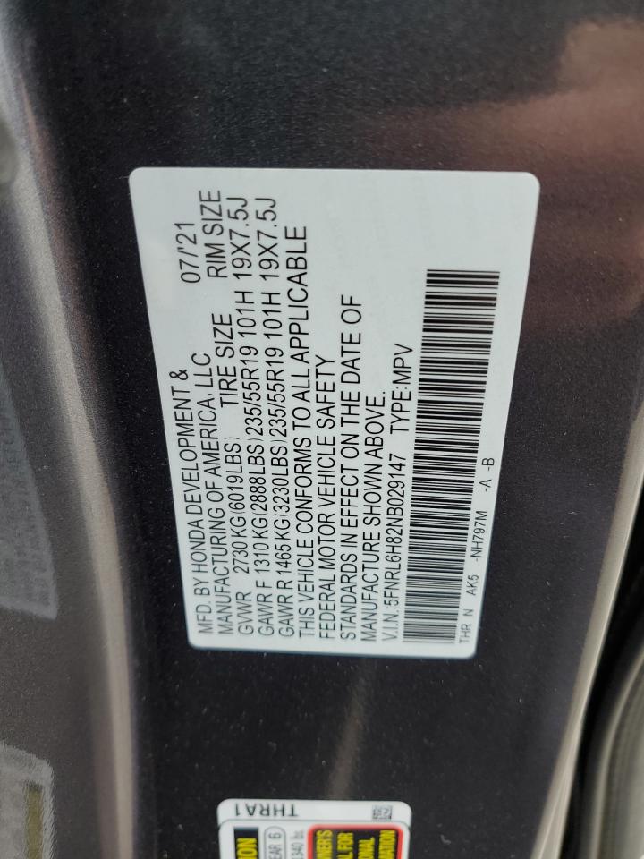 2022 Honda Odyssey Touring VIN: 5FNRL6H82NB029147 Lot: 51761875