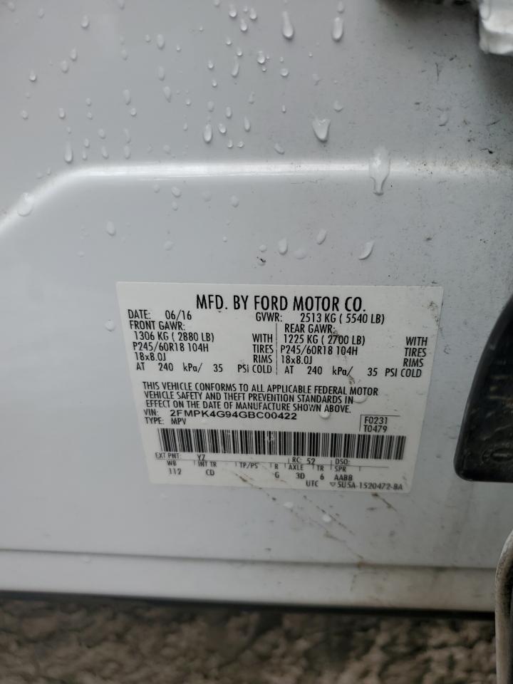 2016 Ford Edge Se VIN: 2FMPK4G94GBC00422 Lot: 53880605