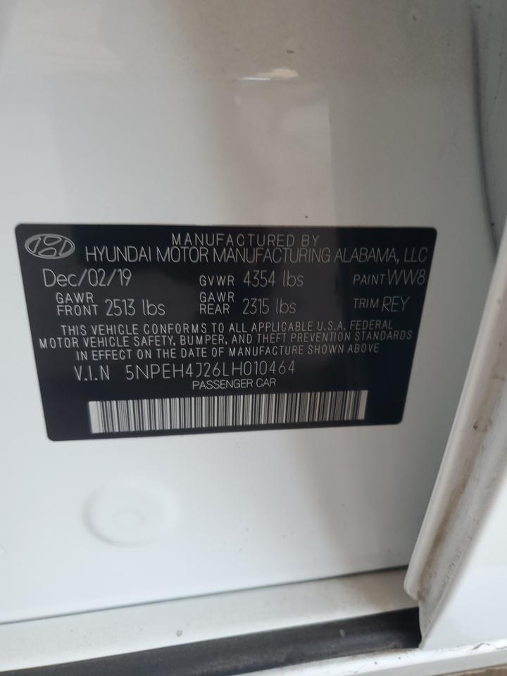 2020 Hyundai Sonata Limited VIN: 5NPEH4J26LH010464 Lot: 52872205