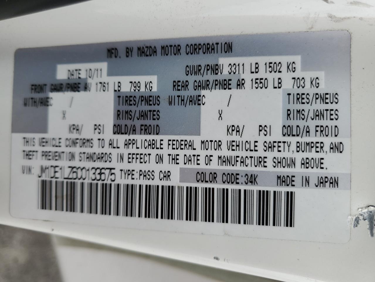 2012 Mazda Mazda2 VIN: JM1DE1LZ6C0133675 Lot: 54977405
