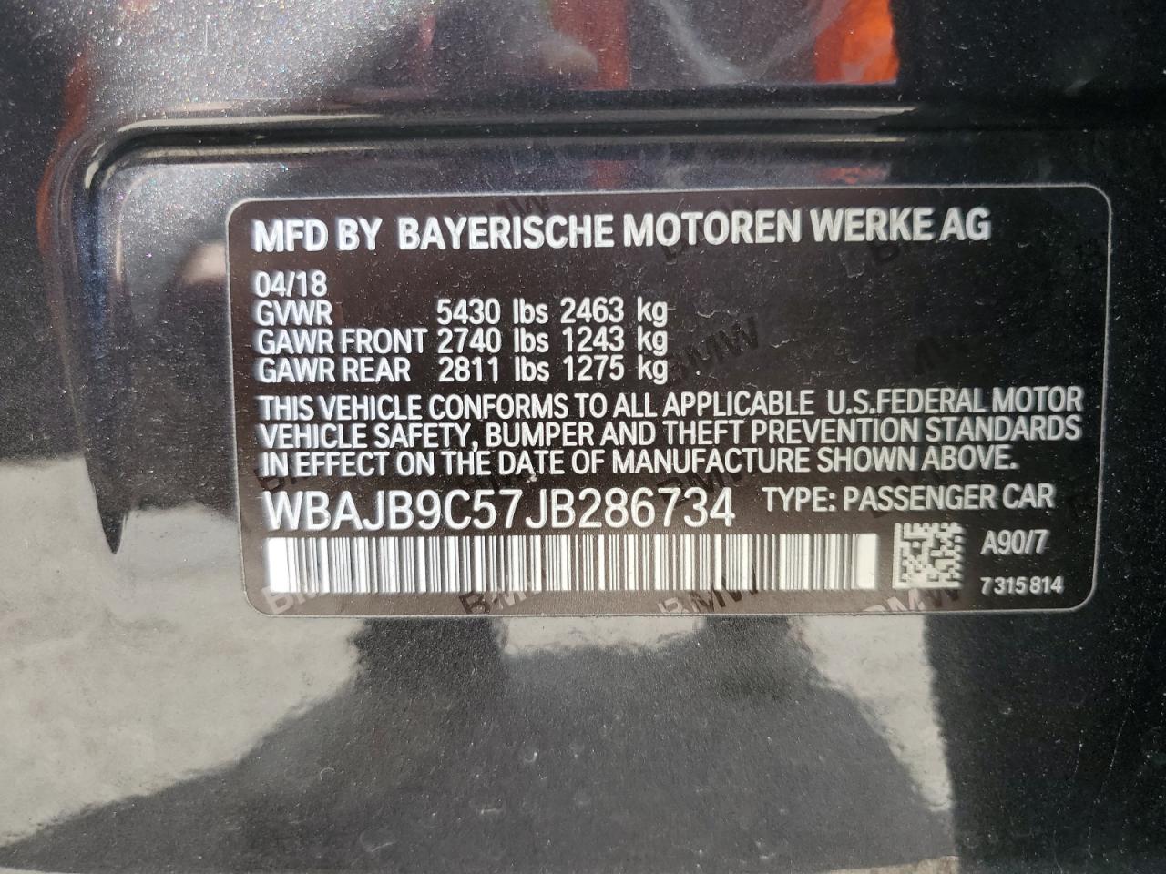 2018 BMW M550Xi VIN: WBAJB9C57JB286734 Lot: 52711235
