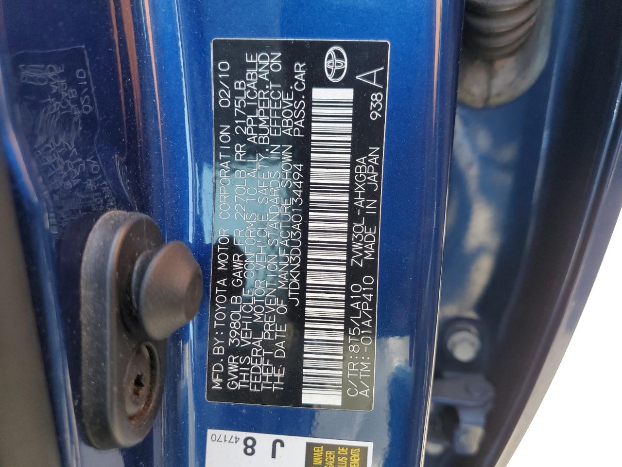 2010 Toyota Prius VIN: JTDKN3DU3A0134494 Lot: 55154775