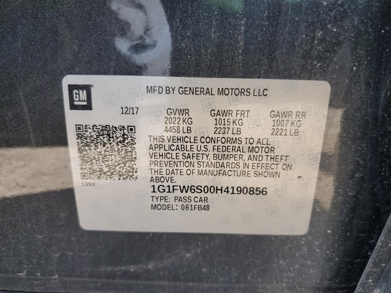 2017 Chevrolet Bolt Ev Lt VIN: 1G1FW6S00H4190856 Lot: 52738725