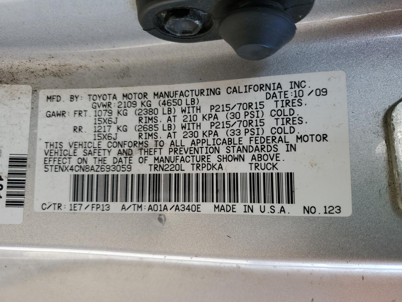 2010 Toyota Tacoma VIN: 5TENX4CN8AZ693059 Lot: 54552355