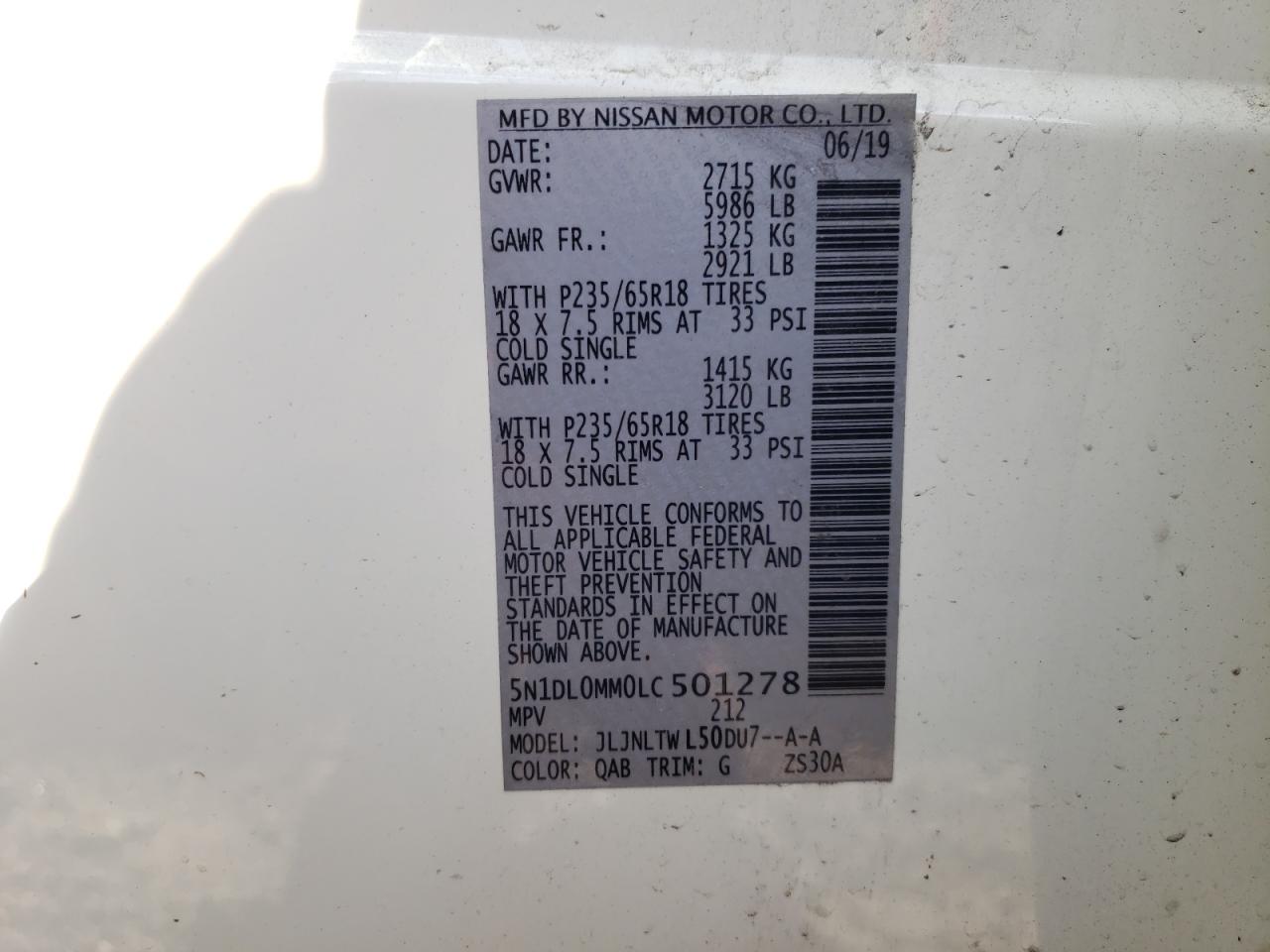 2020 Infiniti Qx60 Luxe VIN: 5N1DL0MM0LC501278 Lot: 53300145