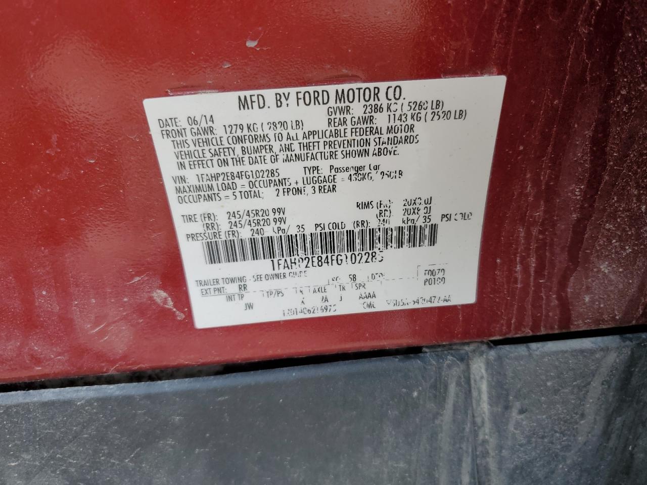 2015 Ford Taurus Sel VIN: 1FAHP2E84FG102285 Lot: 51232095
