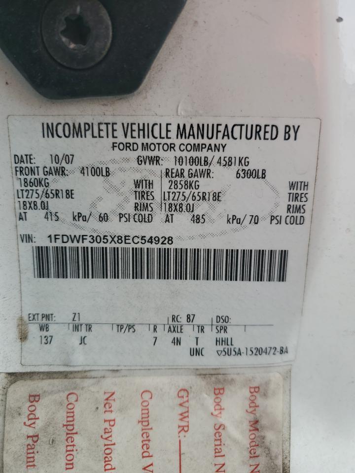 2008 Ford F350 Srw Super Duty VIN: 1FDWF305X8EC54928 Lot: 51242895