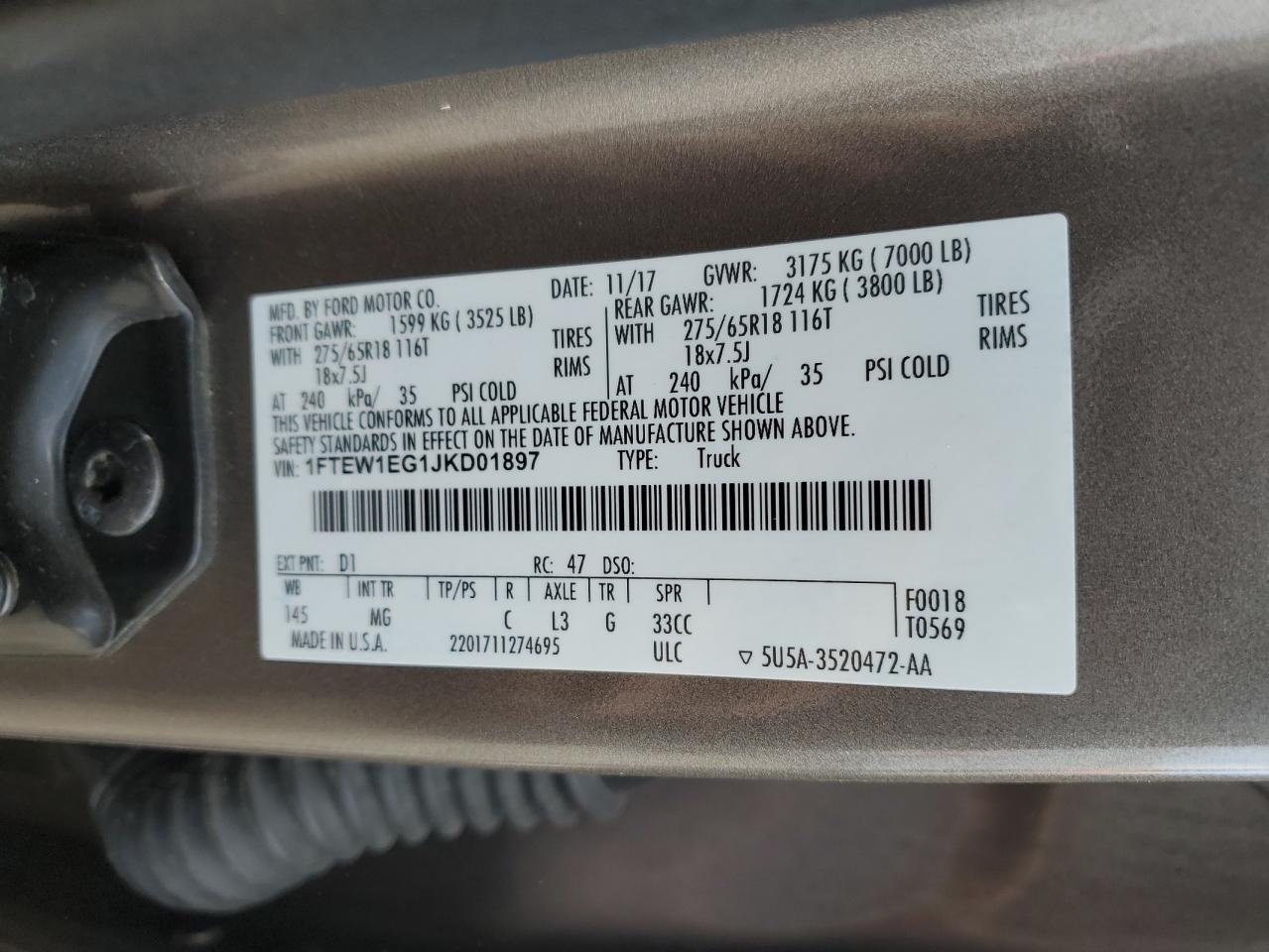 1FTEW1EG1JKD01897 FORD F-150 2018