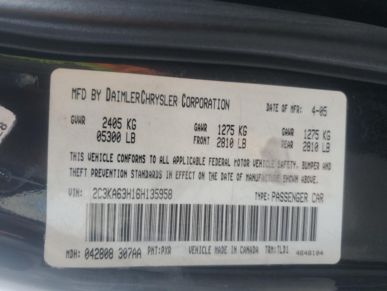 2C3KA63H16H135958 2006 Chrysler 300C