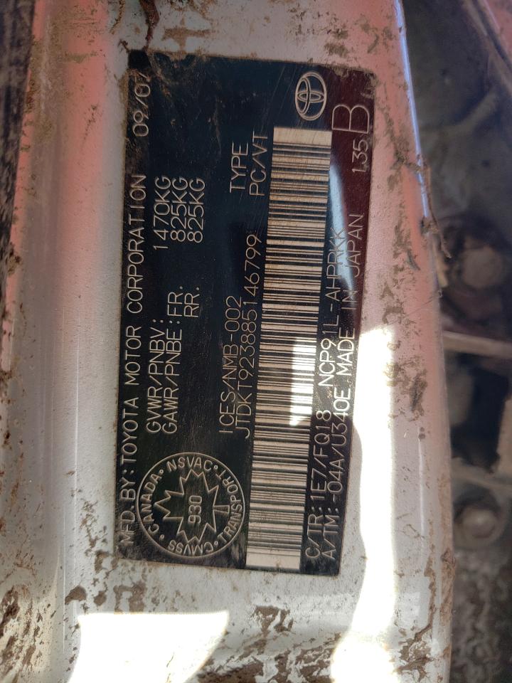 2008 Toyota Yaris VIN: JTDKT923885146799 Lot: 51960995