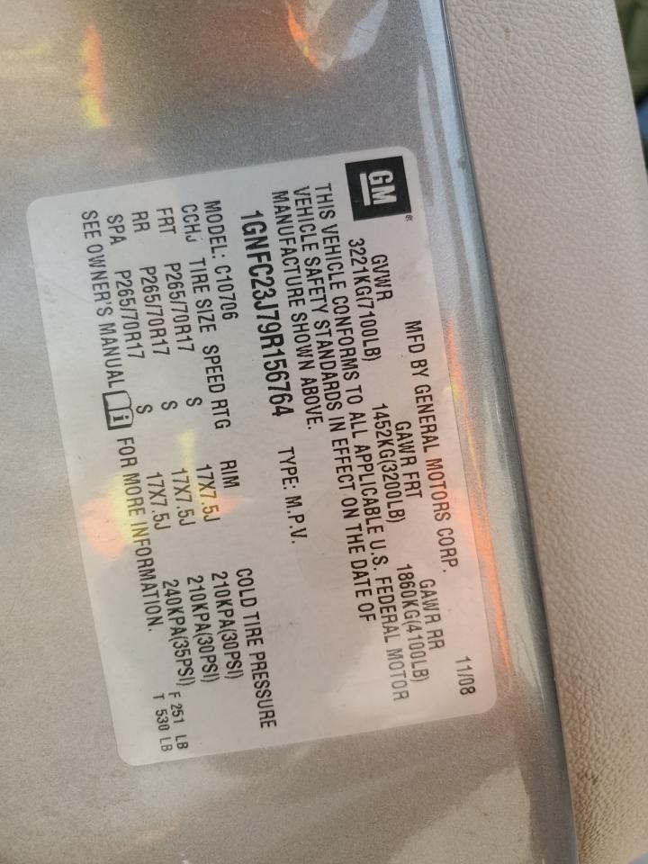 2009 Chevrolet Tahoe C1500 Lt VIN: 1GNFC23J79R156764 Lot: 53296985