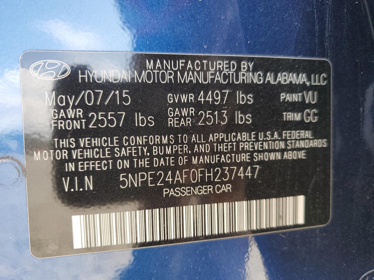 5NPE24AF0FH237447 2015 Hyundai Sonata Se