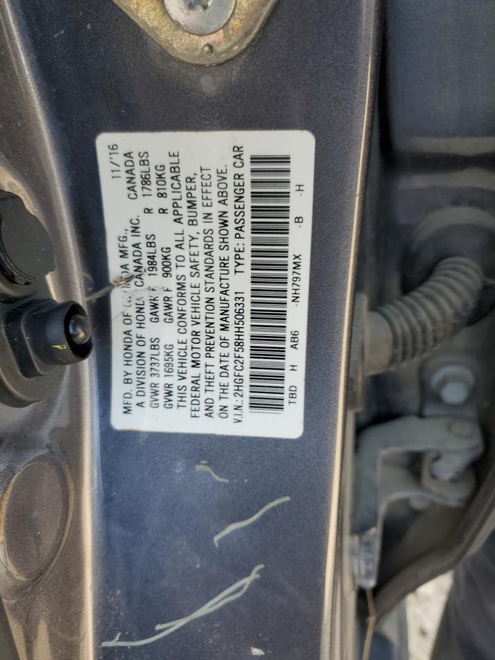 2017 Honda Civic Lx VIN: 2HGFC2F58HH506331 Lot: 53568005