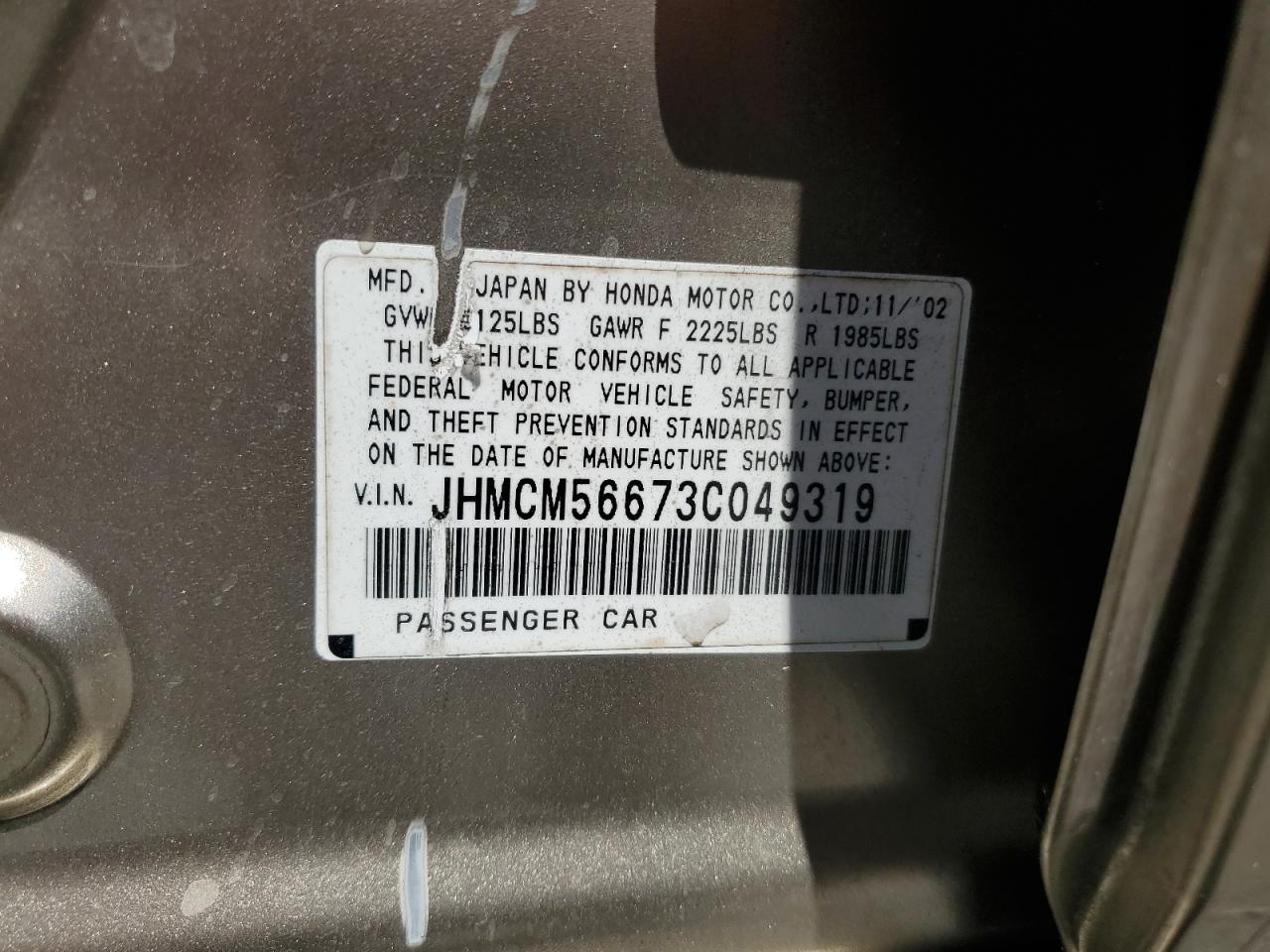 2003 Honda Accord Ex VIN: JHMCM56673C049319 Lot: 53310195