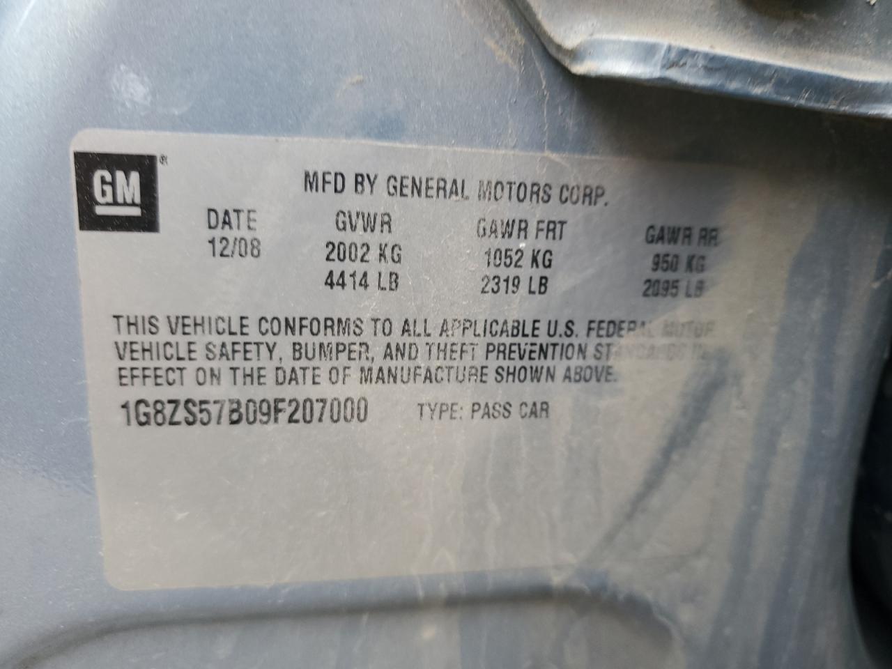 2009 Saturn Aura Xe VIN: 1G8ZS57B09F207000 Lot: 54242645