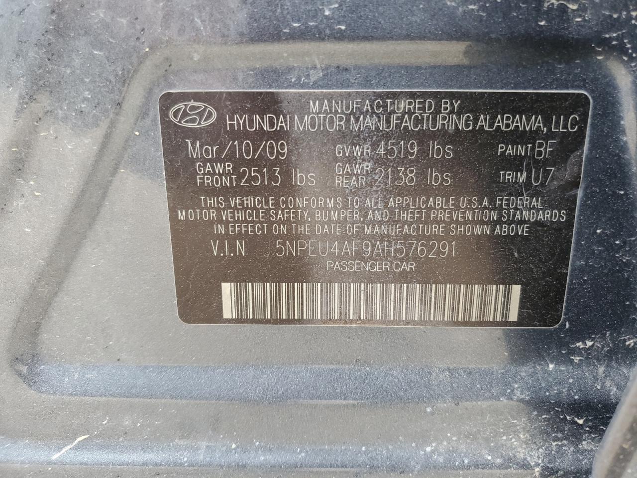 2010 Hyundai Sonata Se VIN: 5NPEU4AF9AH576291 Lot: 58083215