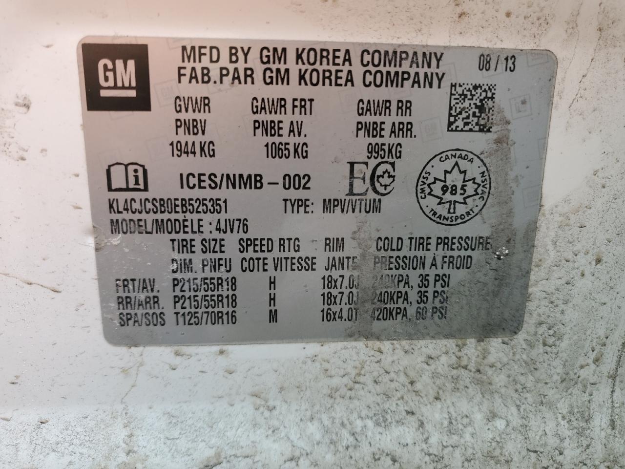 2014 Buick Encore VIN: KL4CJCSB0EB52351 Lot: 51151555