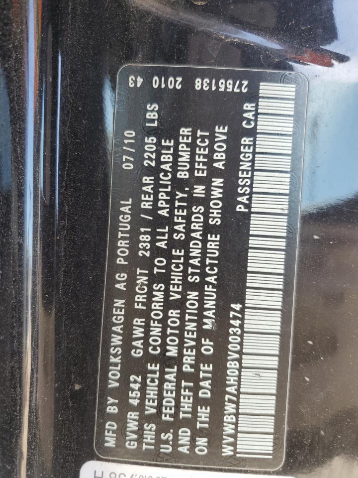 2011 Volkswagen Eos Komfort VIN: WVWBW7AH0BV003474 Lot: 54083375