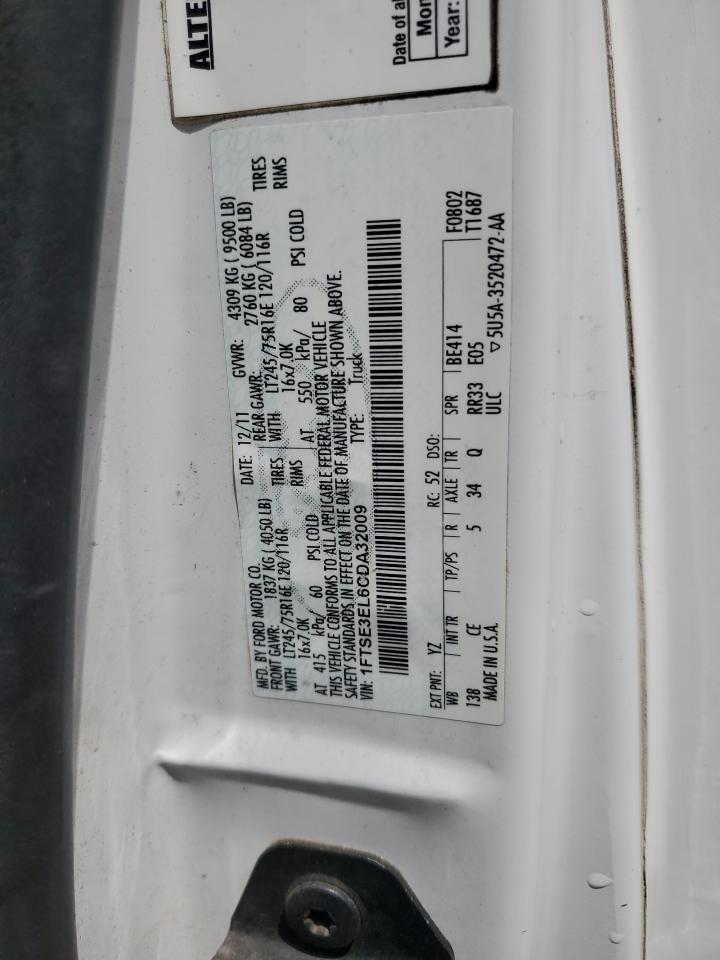 2012 Ford Econoline E350 Super Duty Van VIN: 1FTSE3EL6CDA32009 Lot: 54269735