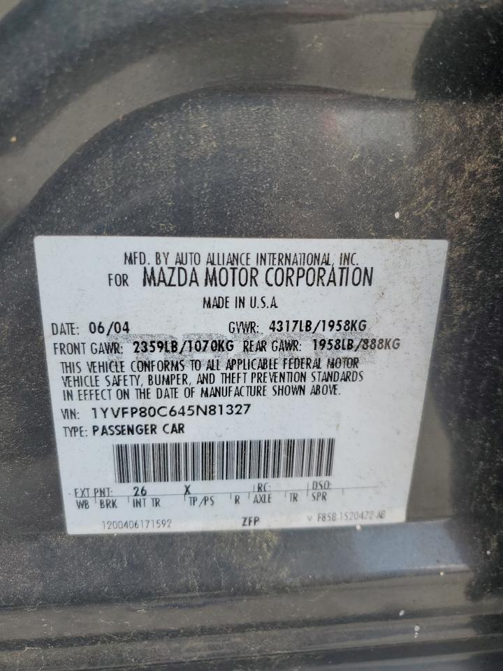2004 Mazda 6 I VIN: 1YVFP80C645N81327 Lot: 53787395