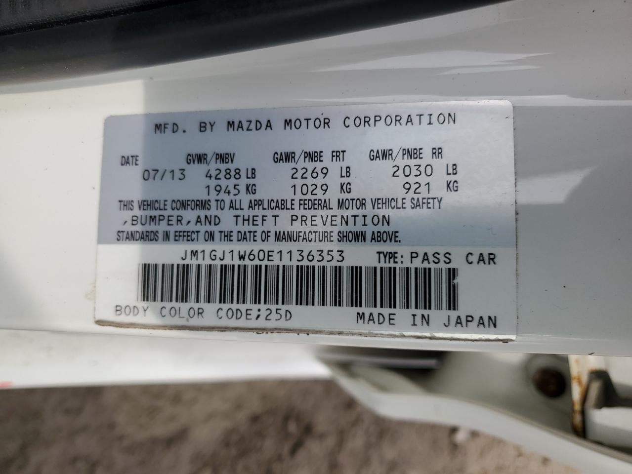 2014 Mazda 6 Grand Touring VIN: JM1GJ1W60E1136353 Lot: 54816305