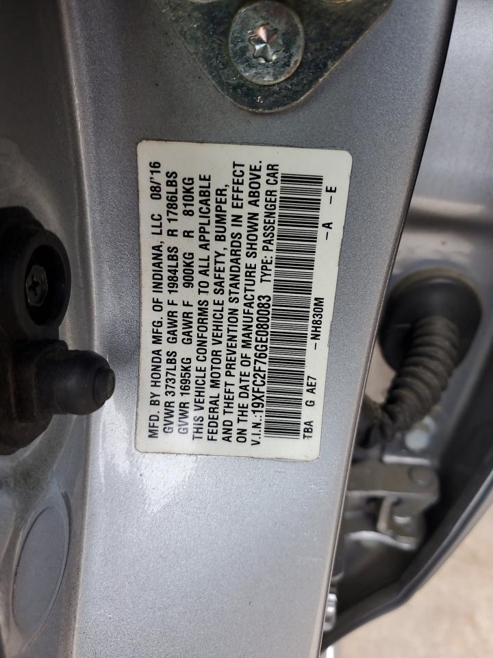 2016 Honda Civic Ex VIN: 19XFC2F76GE080083 Lot: 54966345