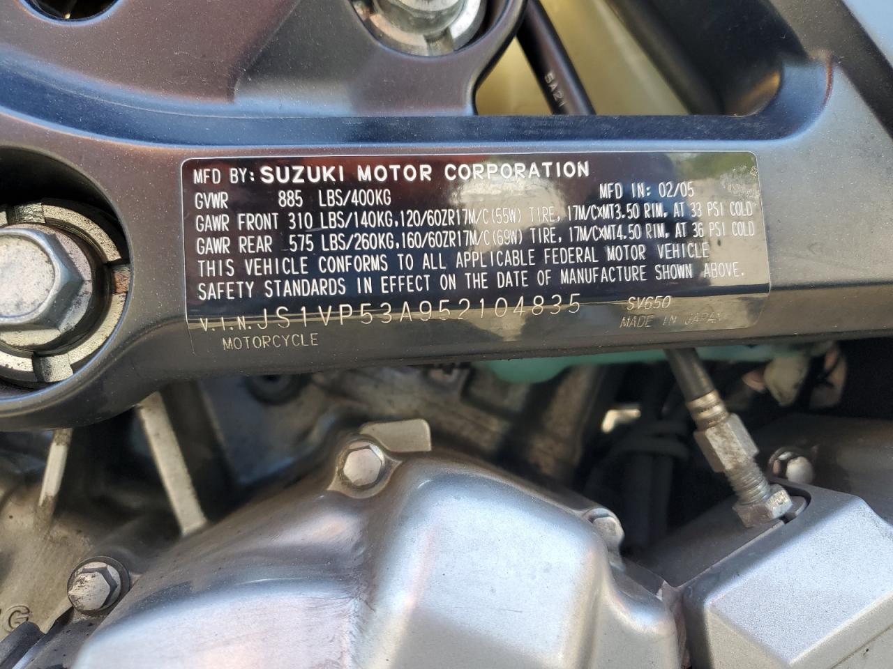 2005 Suzuki Sv650 VIN: JS1VP53A952104835 Lot: 54184815