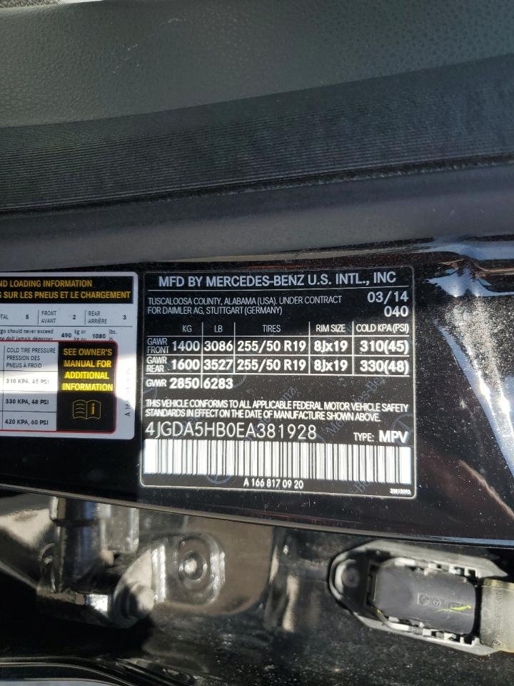 2014 Mercedes-Benz Ml 350 4Matic VIN: 4JGDA5HB0EA381928 Lot: 54131185
