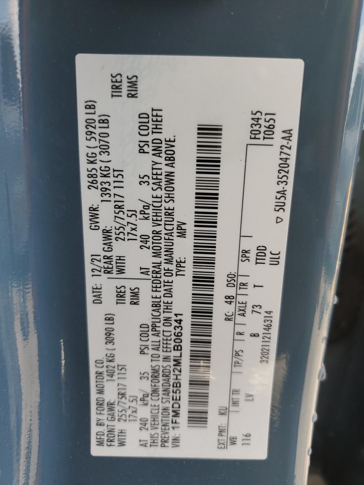 2021 Ford Bronco Base VIN: 1FMDE5BH2MLB06341 Lot: 53708045