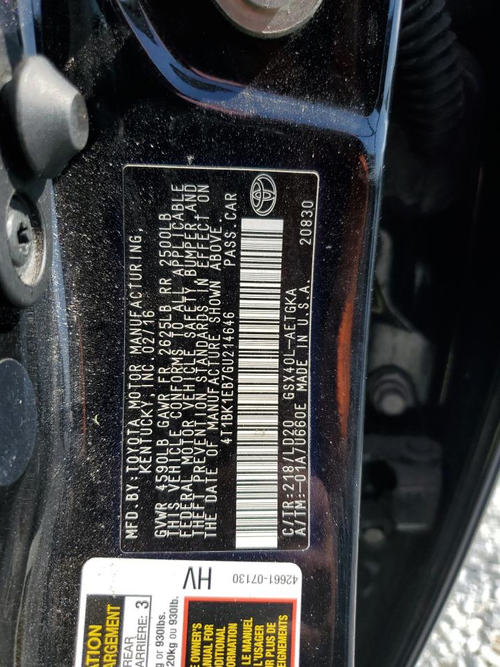 2016 Toyota Avalon Xle VIN: 4T1BK1EB7GU214646 Lot: 55207505