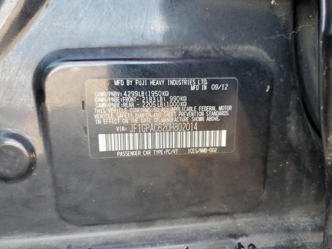 2013 Subaru Impreza Premium VIN: JF1GPAC62DH802014 Lot: 53860615