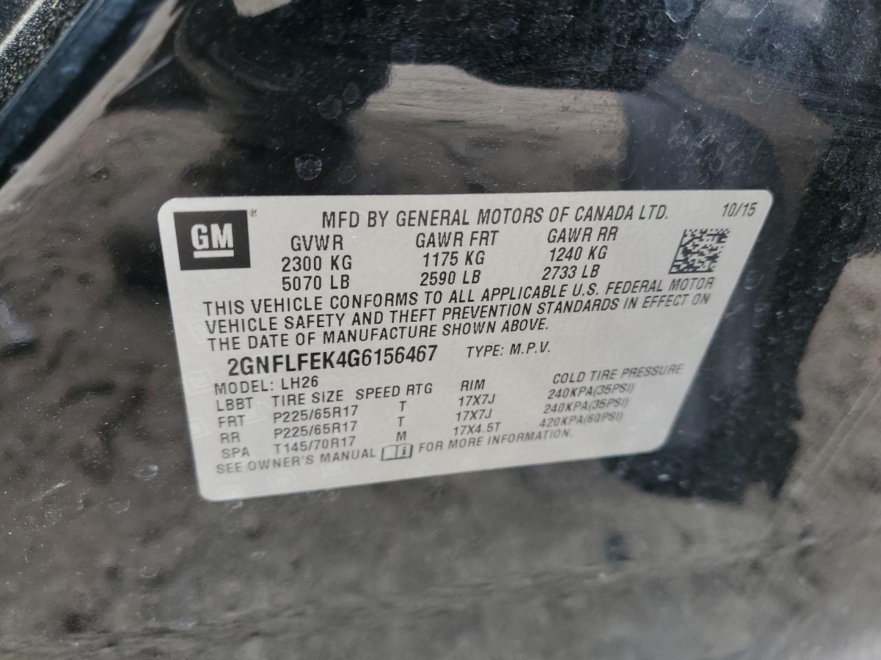 2016 Chevrolet Equinox Lt VIN: 2GNFLFEK4G6156467 Lot: 50562255