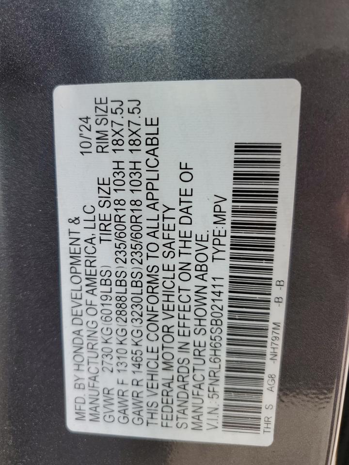 2025 Honda Odyssey Exl VIN: 5FNRL6H65SB021411 Lot: 51515795
