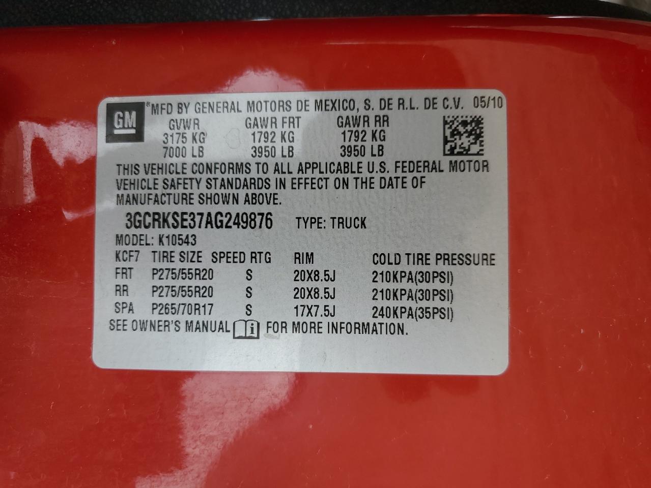 2010 Chevrolet Silverado K1500 Lt VIN: 3GCRKSE37AG249876 Lot: 54674925