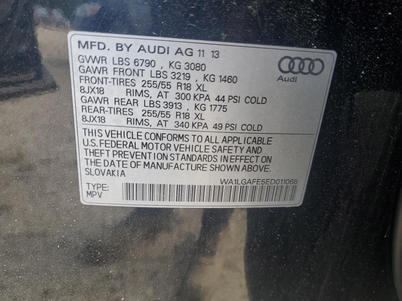 2014 Audi Q7 Premium Plus VIN: WA1LGAFE5ED011068 Lot: 53853015