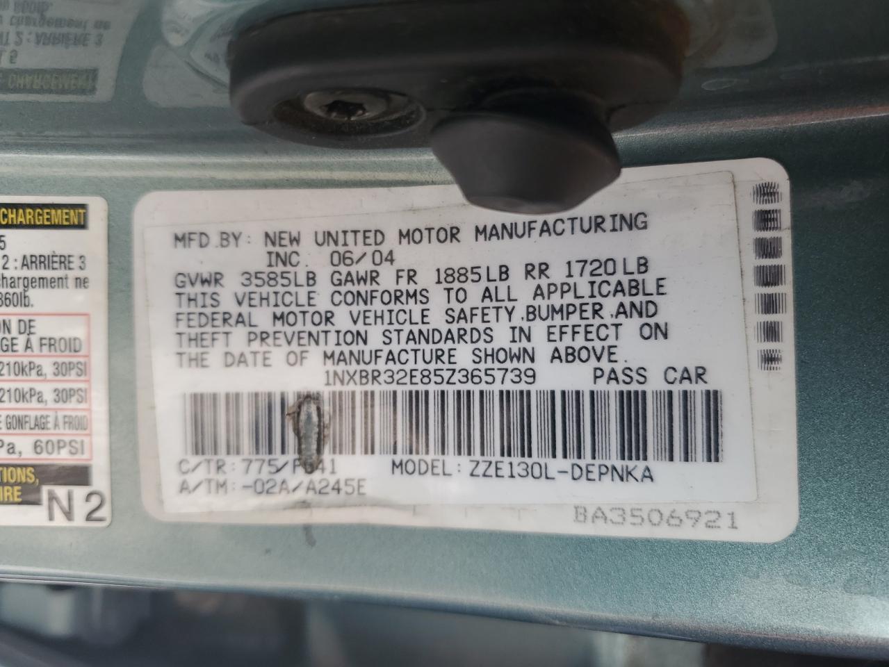 2005 Toyota Corolla Ce VIN: 1NXBR32E85Z365739 Lot: 51977715