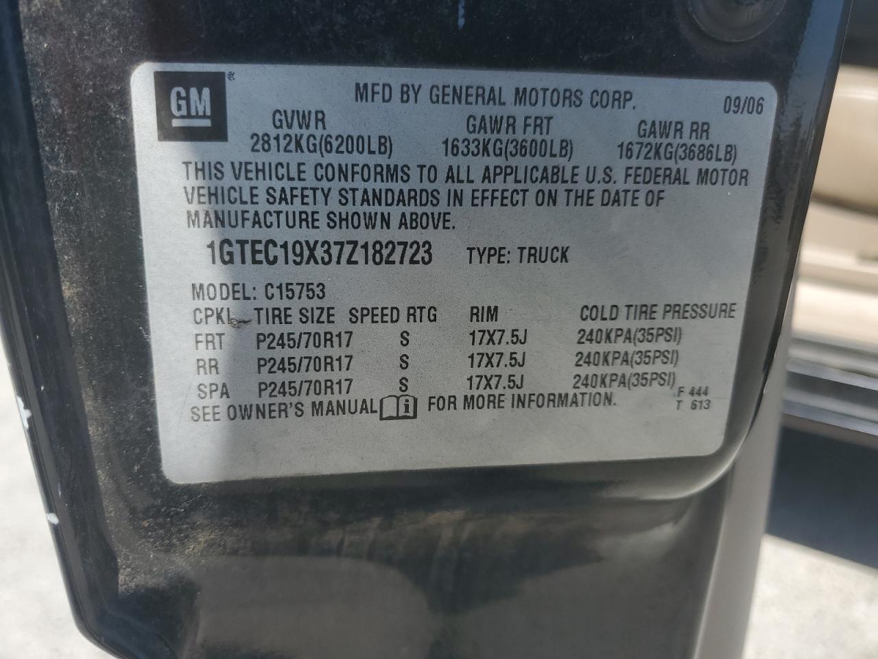2007 GMC New Sierra C1500 Classic VIN: 1GTEC19X37Z182723 Lot: 52890565