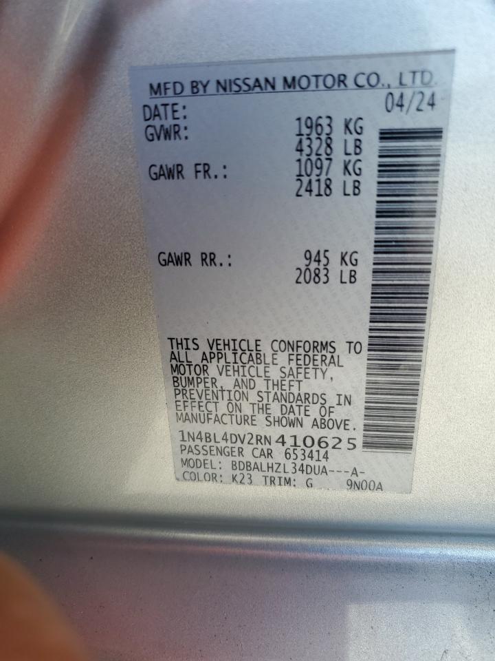 2024 Nissan Altima Sv VIN: 1N4BL4DV2RN410625 Lot: 54750575