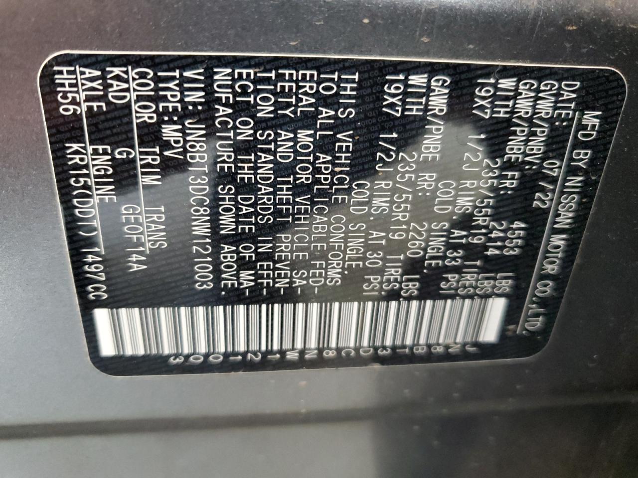2022 Nissan Rogue Platinum VIN: JN8BT3DC8NW121003 Lot: 52798725