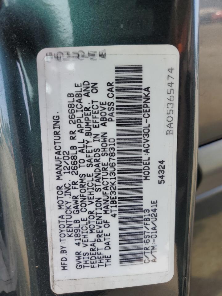 2003 Toyota Camry Le VIN: 4T1BE32K13U678310 Lot: 55088365
