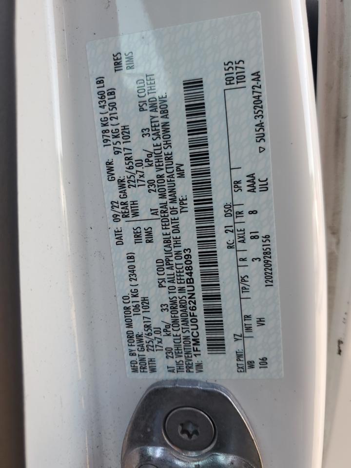 2022 Ford Escape S VIN: 1FMCU0F62NUB48093 Lot: 53029925